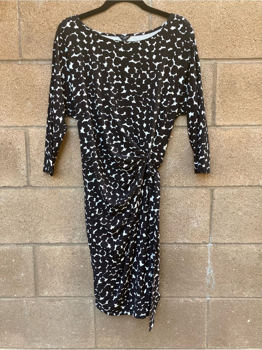 Ann Taylor Printed Long-Sleeve Side Ruched And Tie Dress